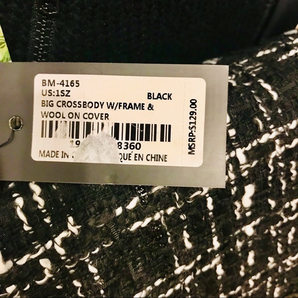 Badgley Mishka black & white tweed, vegan leather and yellow metal crossbody bag - Picture 9 of 14